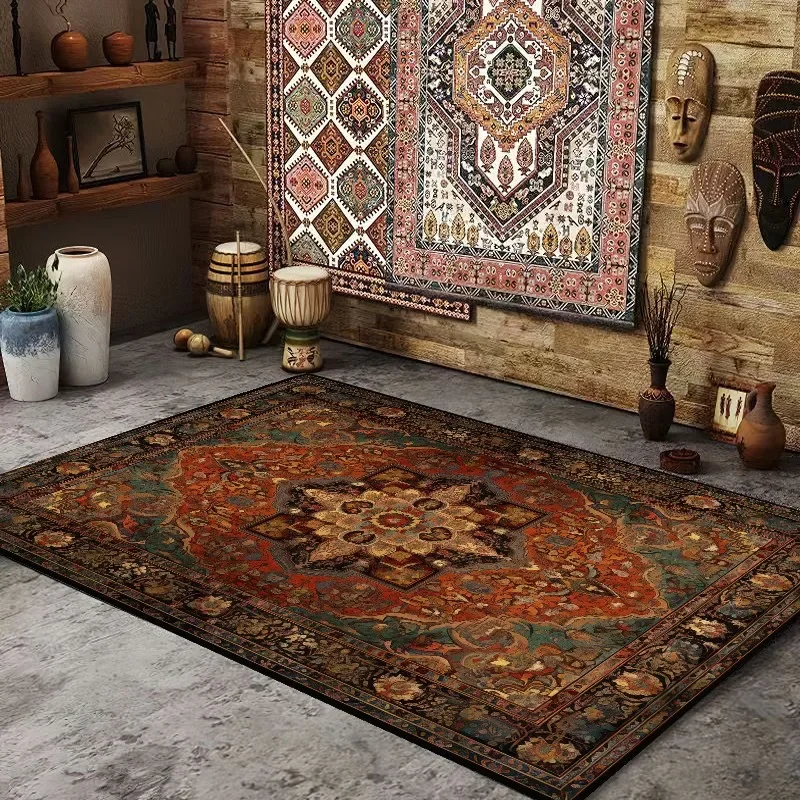 Persian American Retro Carpet Large Area Living Room Decoration Home Ethnic Style Bedroom Rug Cloakroom Lounge Soft Mat Washable