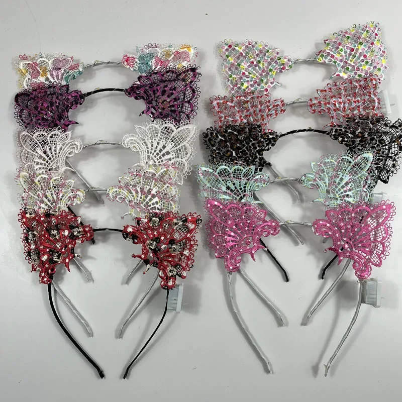 

Домашние мигающие светодиодные фонари, кружевные повязки на голову с изображением кота и лисы для рейв-вечеринок, светящиеся товары для вечеринок