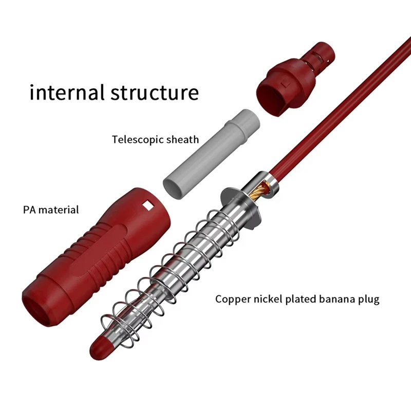 2 ชิ้น 4 มิลลิเมตร Retractable ความปลอดภัยกล้วยปลั๊กกล้วยปลั๊ก 1 เมตรทองแดงชุบนิกเกิลกล้วยปลั๊ก J.70019 ทดสอบสีแดงสีดํา