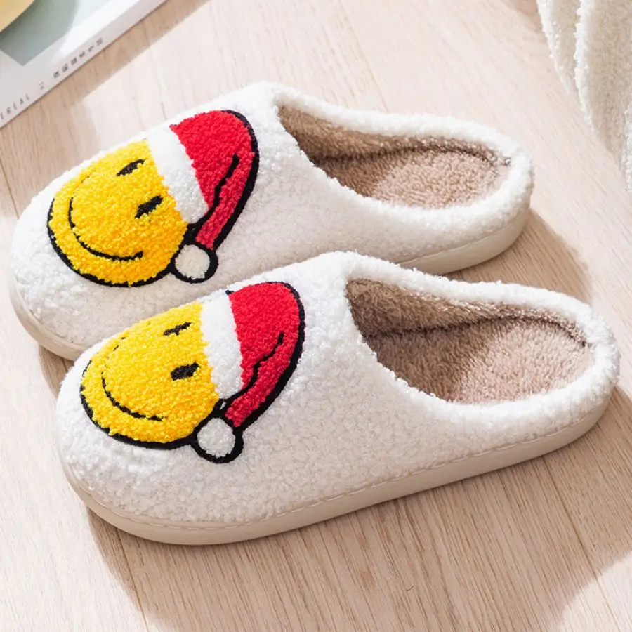 New Home Warm Winter Cotton Slippers Couple Christmas Hat Embroidered Slippers Anti Slip Christmas Gift