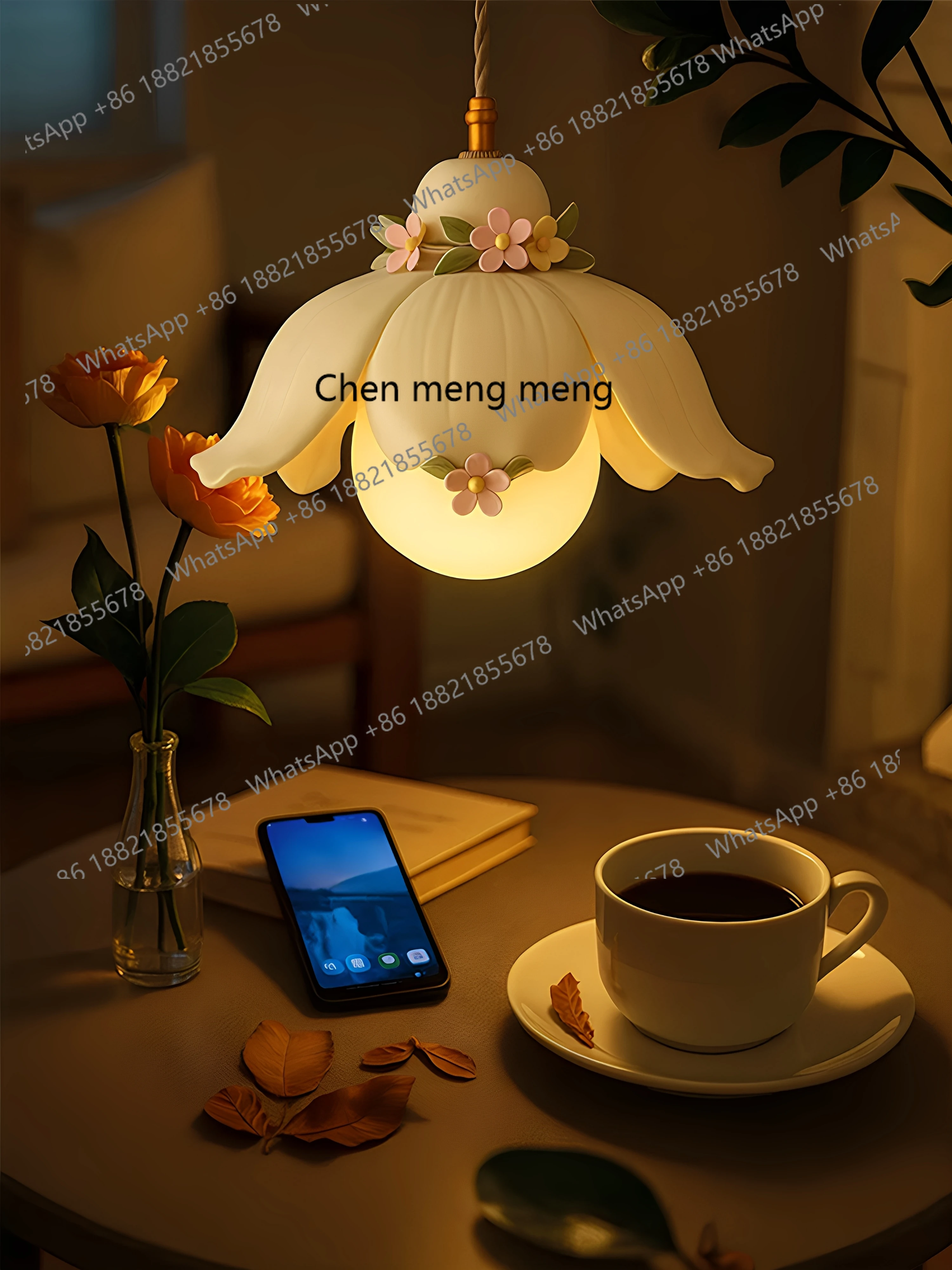 French petal small chandelier antique warm romantic bedroom bedside lamp creative art restaurant