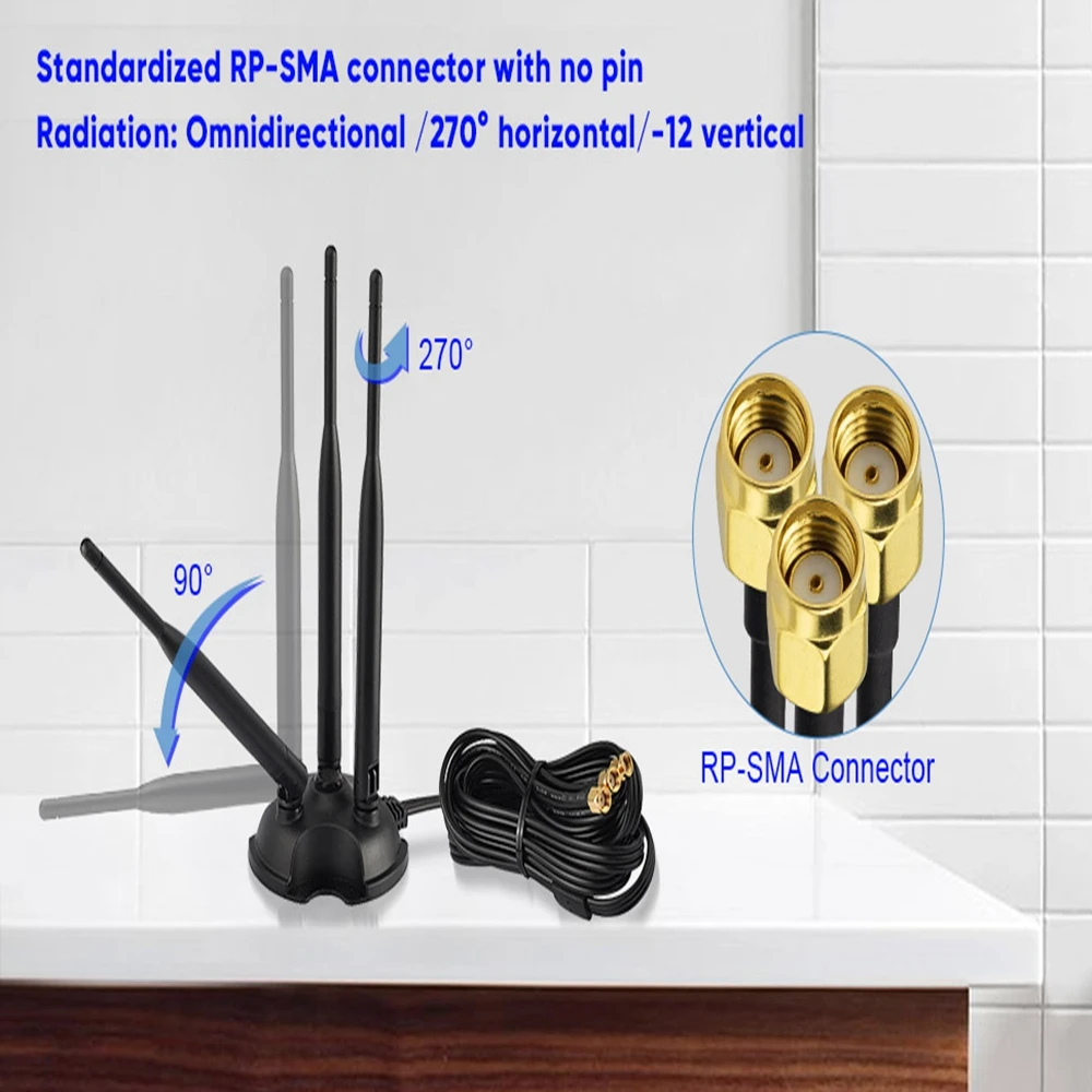 Superbat 6dbi Dual Band 2.4GHz 5.8GHz Magnetic Base WiFi Antenna RP-SMA for Wireless Router Gateway PCI Express Network Cards