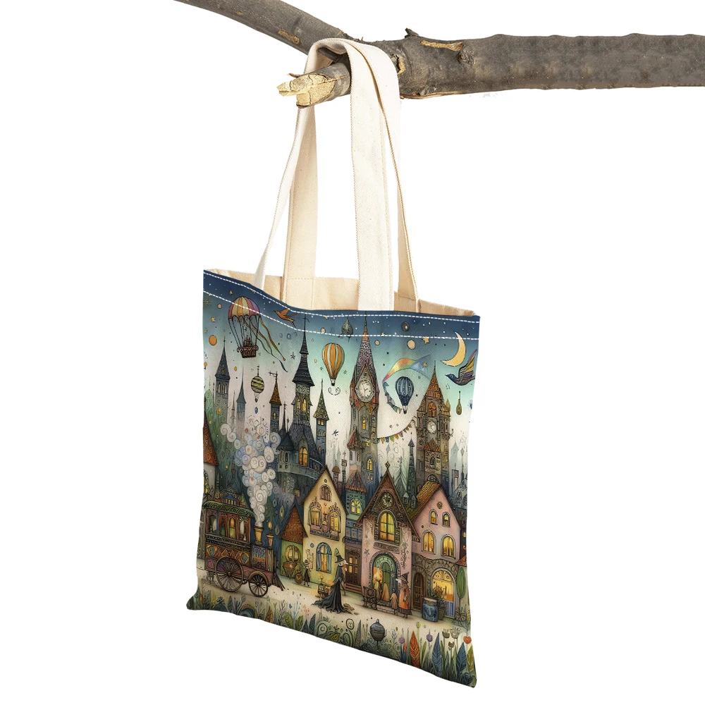 

Cartoon Castle Girl Shopper Bag Double Print Children Gift Shoulder Tote Lady Handbag Casual Daily use Women Shopping Bags