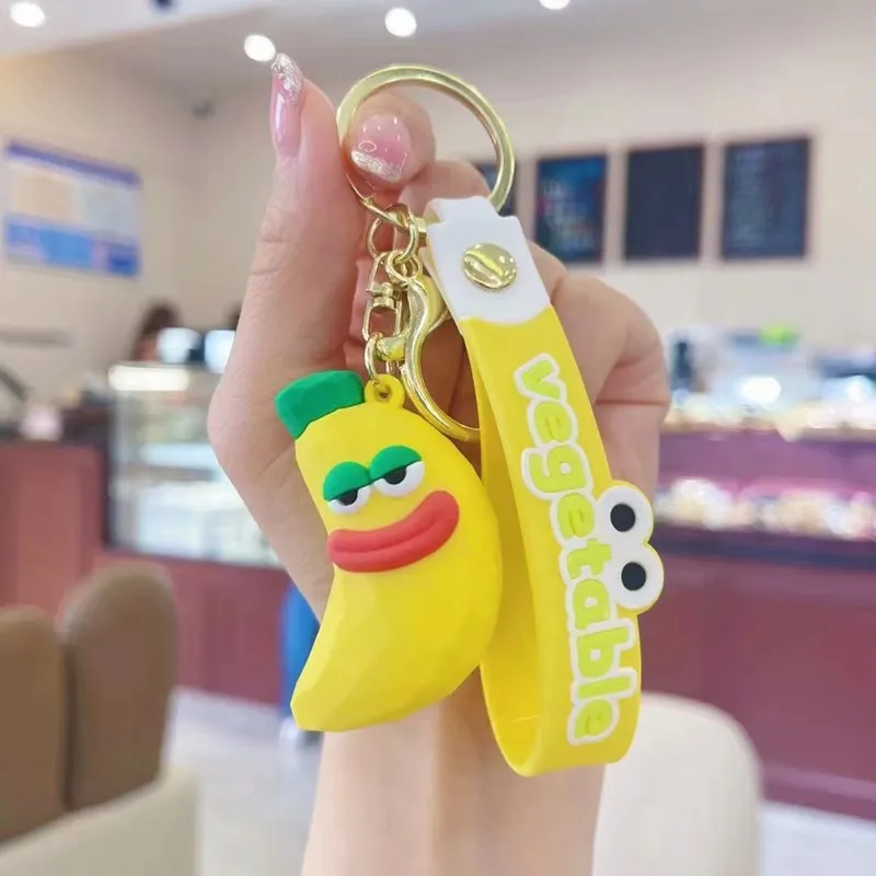 Funny Fruits Doll Keychain Onion Creative Vegetables Series Keyrings Wood Carving Wind Eggplant Bag Pendant Accessories