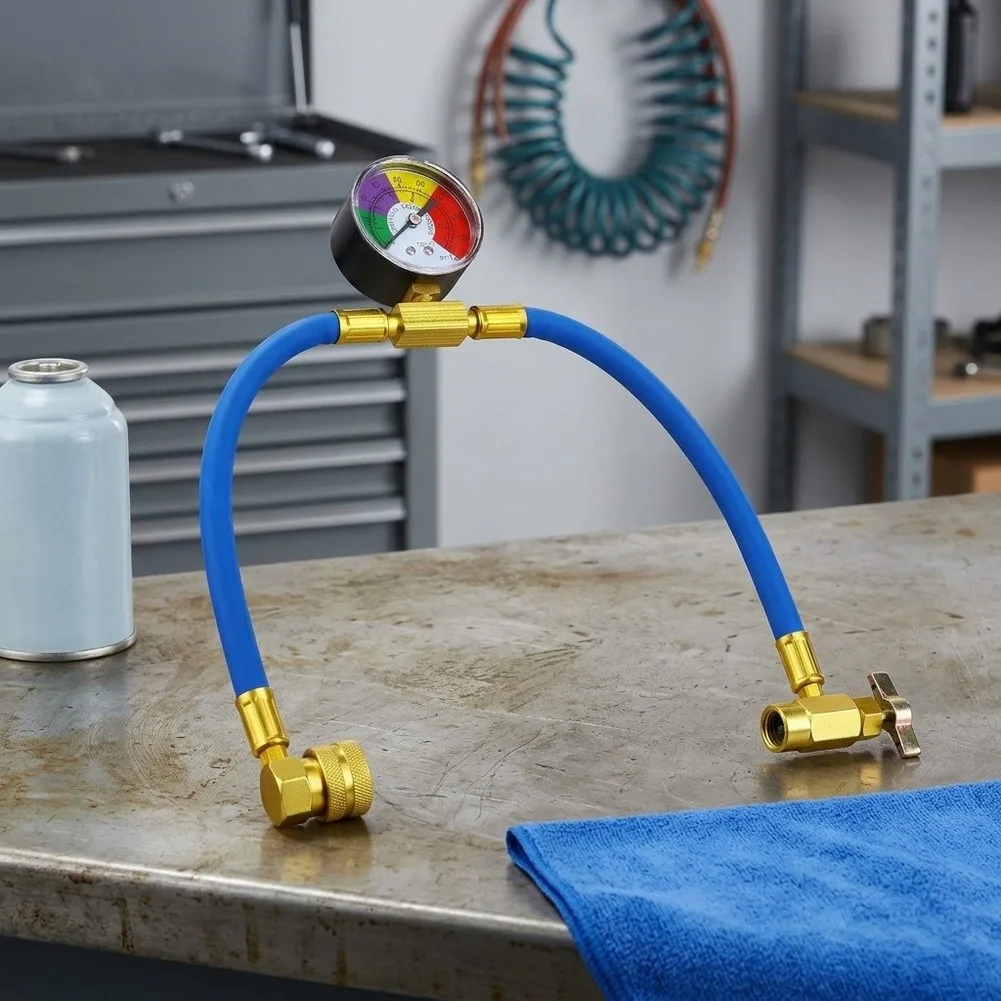 Brass Self Sealing Charging Hose Kit with Low Pressure Gauge 1/2 inch Female Thread 48 cm Length for AC Refill