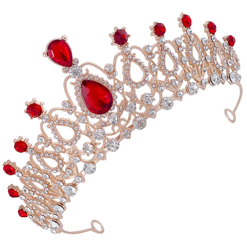 

Crystal Crown Headgear Hair Accessories Birthday Rhinestone Crown For Girls Party Kids Zinc Alloy Girls Tiara Red Gold Color