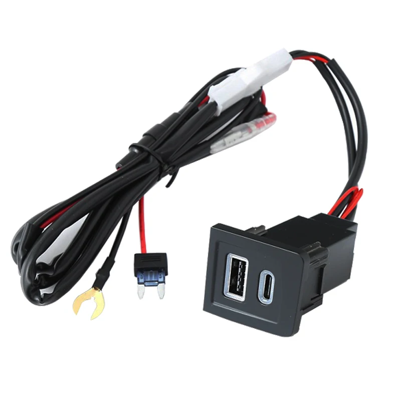 Red Light Car Charger TYPE-C PD QC3.0 USB Interface Fuse Box Interface Adapter with Wire for VW Multivan T5 2008-2012