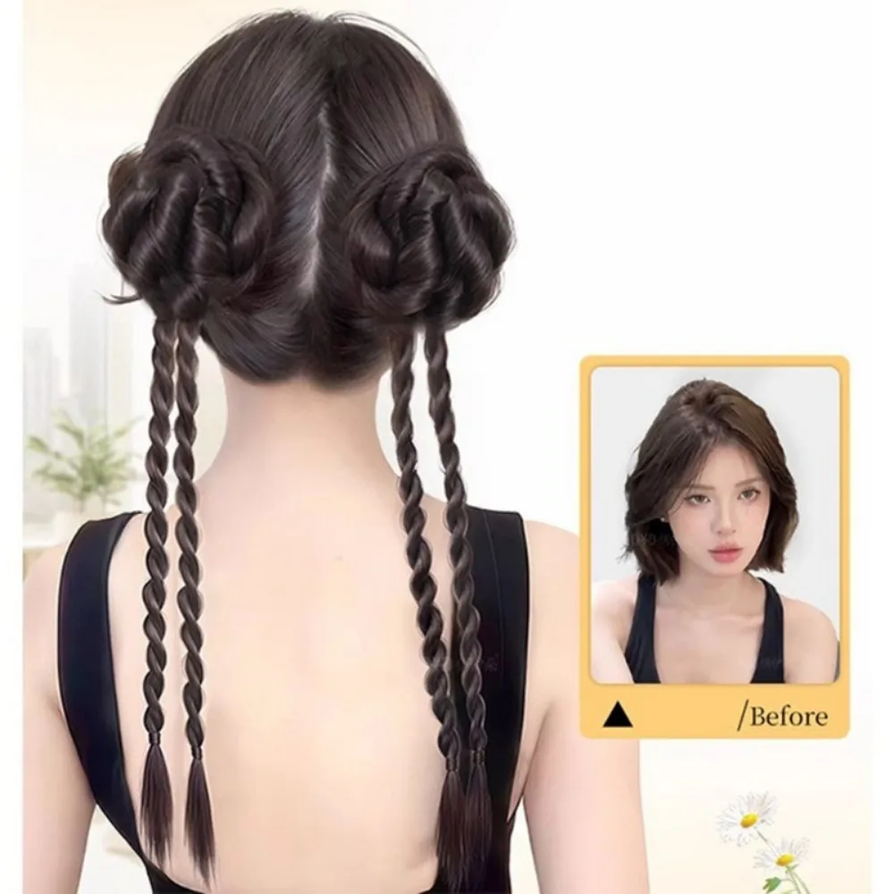 1 paio 45 cm bocciolo di fiore treccia sintetica clip di afferrare parrucche Y2K giocattolo per ragazze doppia testa a sfera parrucca borsa calda estensione ragazza