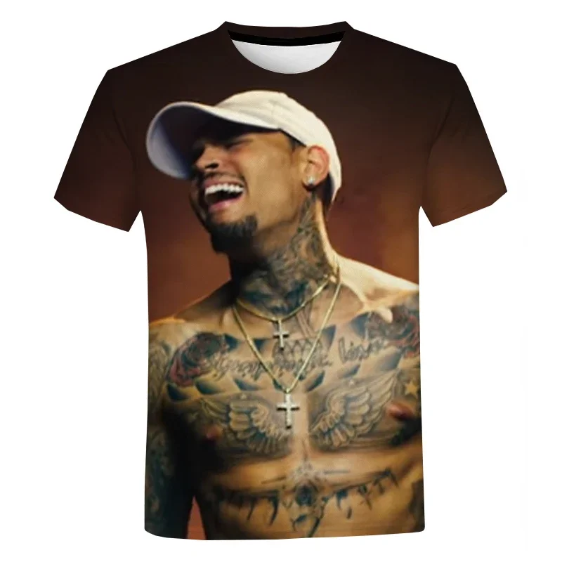 Y2K Clothing Chris Brown Graphic T Shirt for Men Singer 3D Short Sleeve Summer Oversized T-shirts Harajuku Streetwear Tops Tees