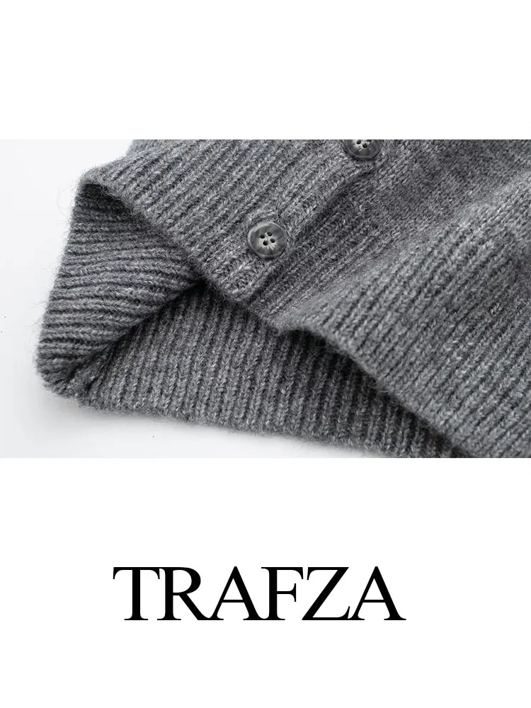 TRAFZA 2024 Spring Women Fashion Cardigan Knitted Trend O Neck Thread Sheath Sweaters Coat Woman Chic Versatile Female Sweater