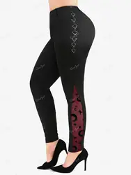 ROSEGAL  Plus Size Leggings Women's Mesh Panel Moon Star Print Layered Triangle Side Skinny Bottoms Casual Pencil Pants Trousers