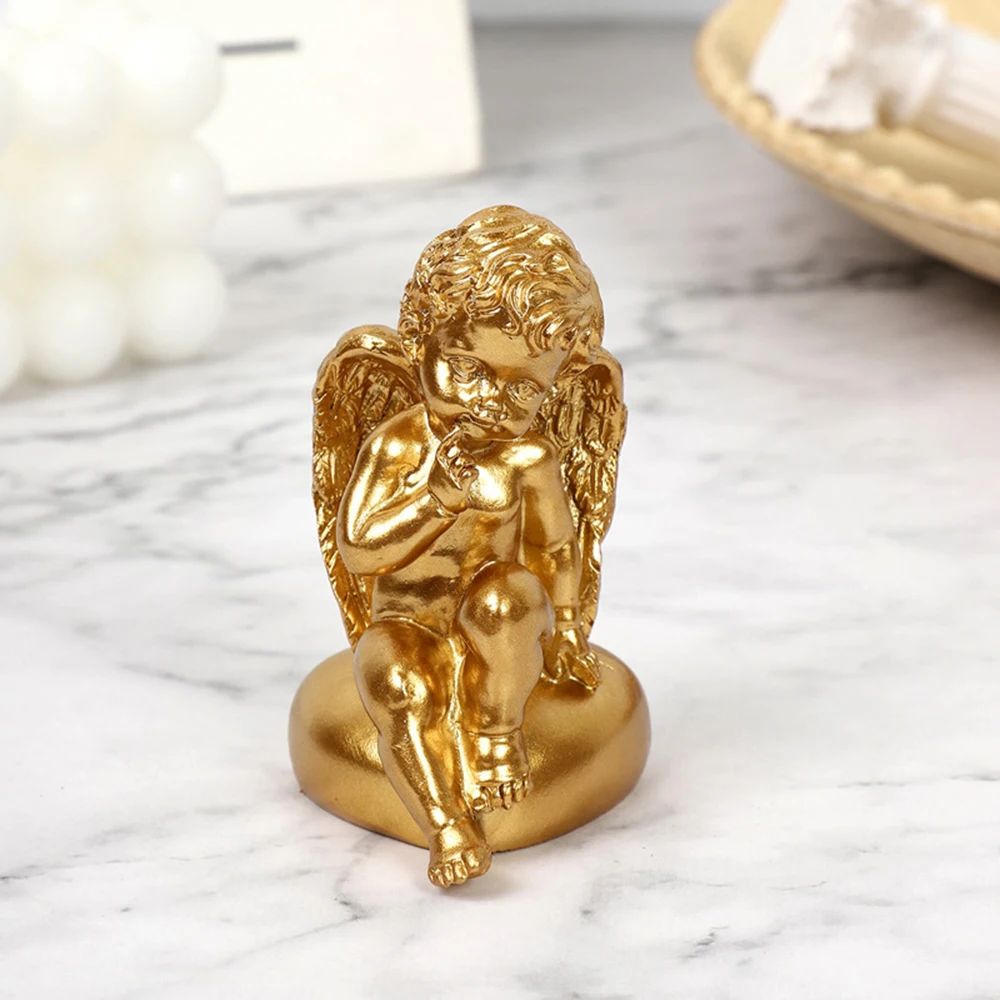 Golden Color Angel Sculpture Ornament Resin Praying Cherub Living Room Decoration Mini Crafts Figure Bonsai Decor Desktop Model