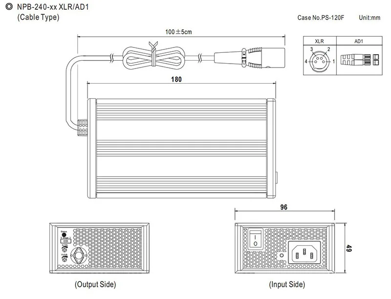 Meanwell NPB-2400-12, 205.2W, 13.5A, 14.4V, ampla gama de saídas, carregador miniatura