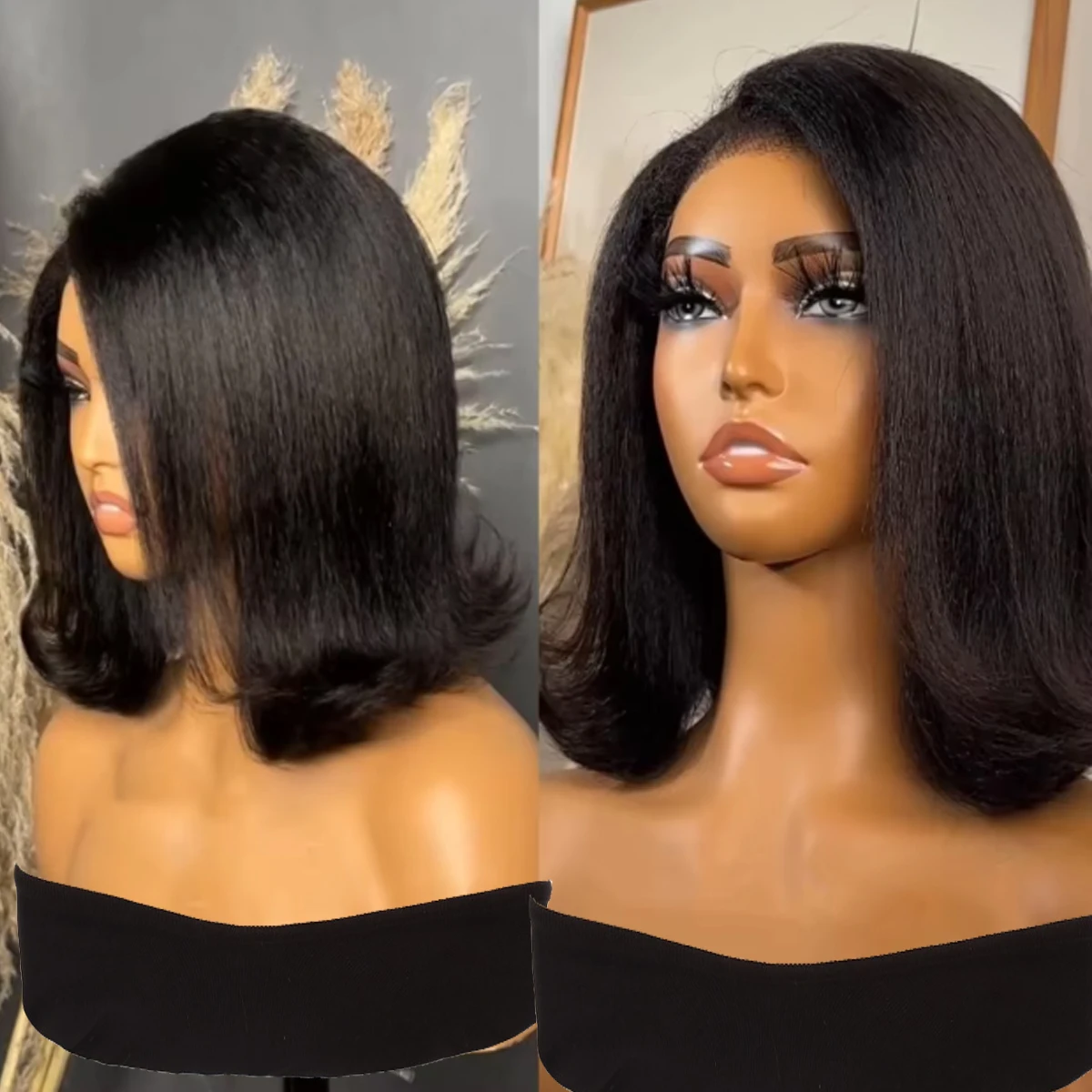 

Боковая часть, супер мягкий короткий парик Yaki Wave 13x4, кружевной передний парик Yaki, волнистый синтетический предварительно сорванный бесклеевой парик для повседневного ношения