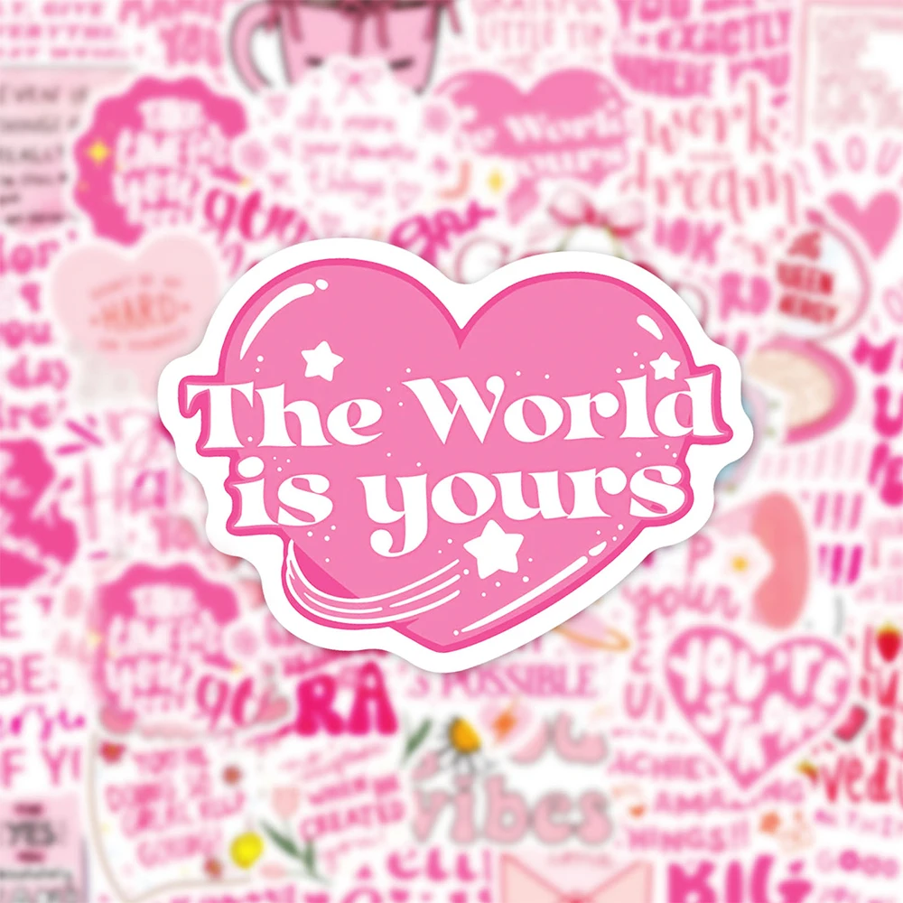 

10/30/50pcs Cute Cartoon Pink Inspirational Quotes Stickers Motivational Phrases Decals Notebook Luggage Phone Sticker Packing