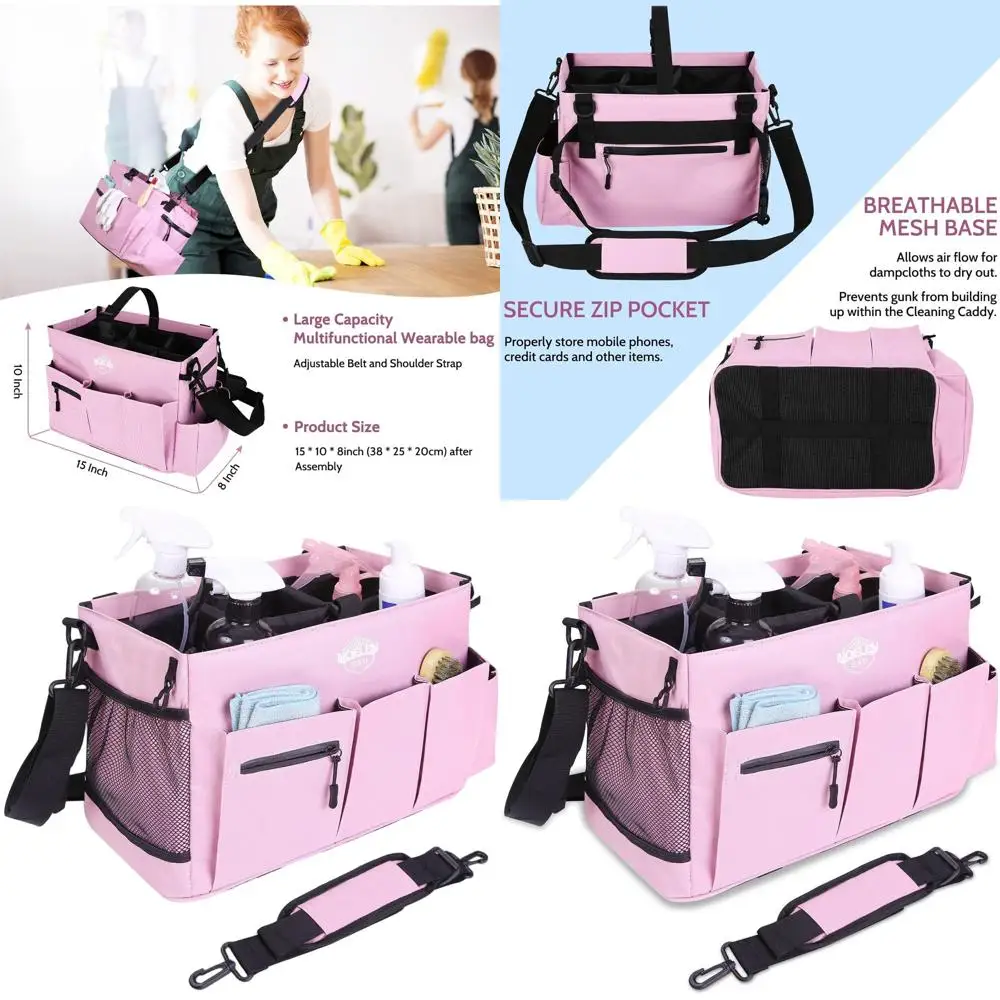 

Portable Cleaning Supply Caddy Bag with Handle, Shoulder, and Waist Straps for Home, Car, and Storage Organization