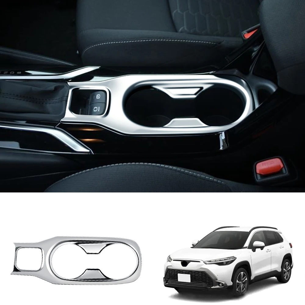 Car Silver Center Console Water Cup Holder Decoration Cover Trim Stickers for Toyota Corolla Cross 2021 2022 RHD