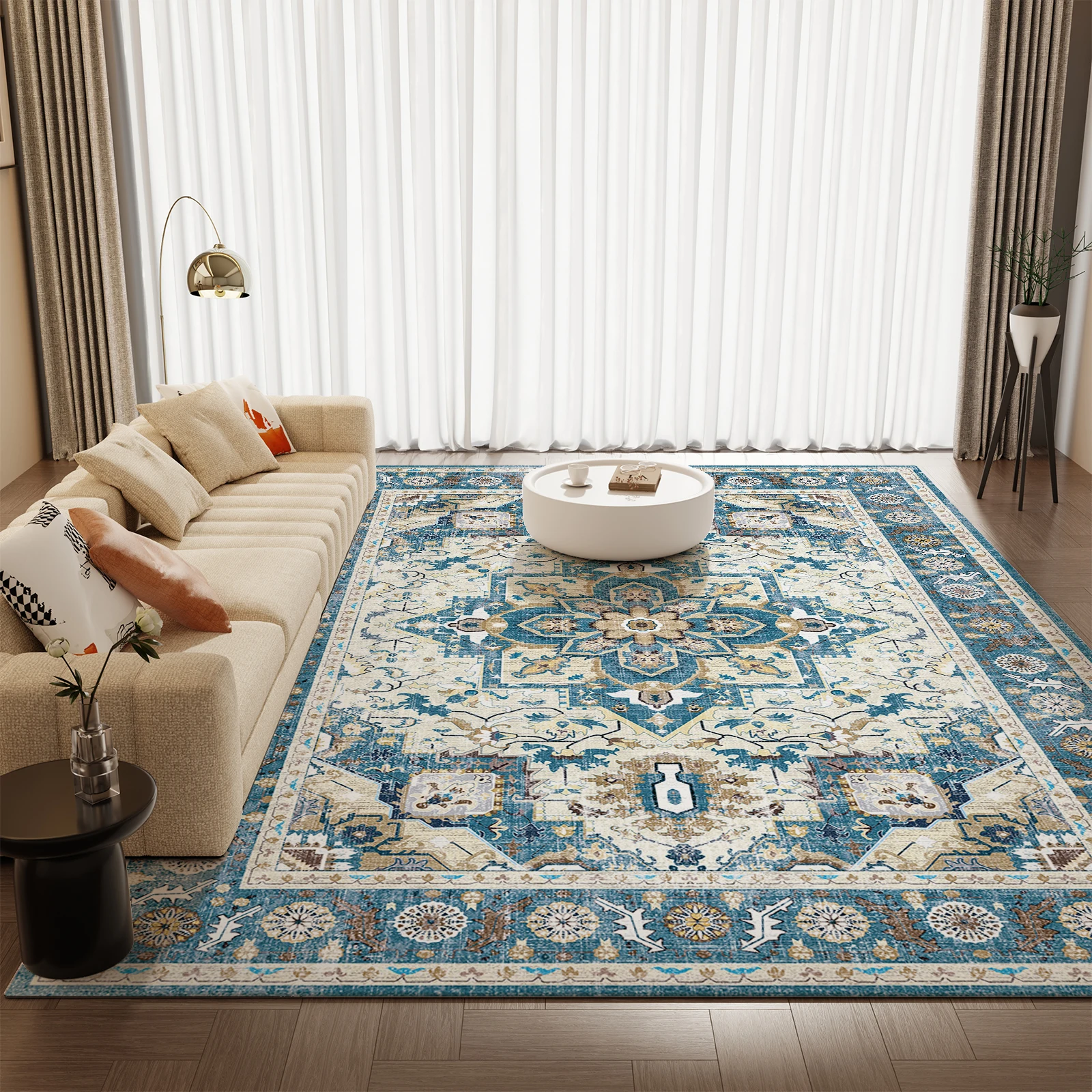 Orhopui Retro-Style Persian sponge Carpet, Stain Resistant, Non-Shedding, Washable Rugs, Non-woven felt spot molding