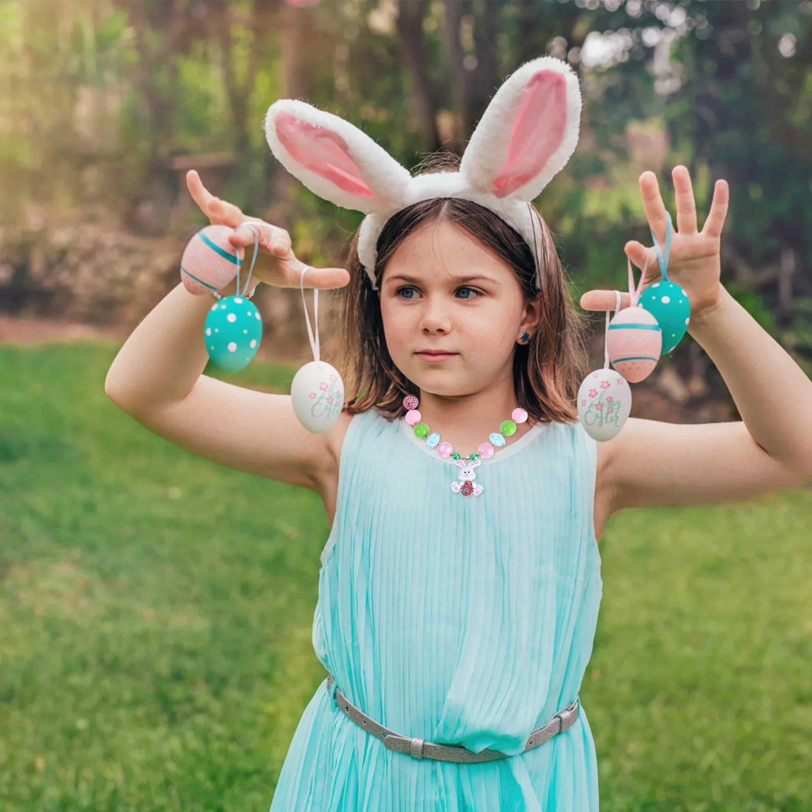 

Chunky Bubblegum Bead Rabbit Pendant Necklace Adjustable Clasp Kids Birthday Party Dress Up Photography Accessory