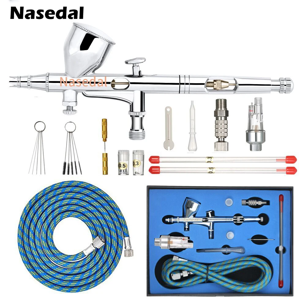 Nasedal-conjunto de Pistola de Pintura Dupla Aerógrafo 9cc 0.2 mm 0.3 mm 0.5 mm Maquilhagem Escova de ar Rosto Tatuagem Arte Ferramenta Diy