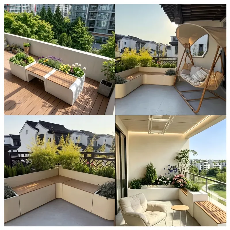 For Outdoor Stainless Steel Flower Box Seat Combination Planter Tree Pot Community Commercial Street Fence Garden Decor
