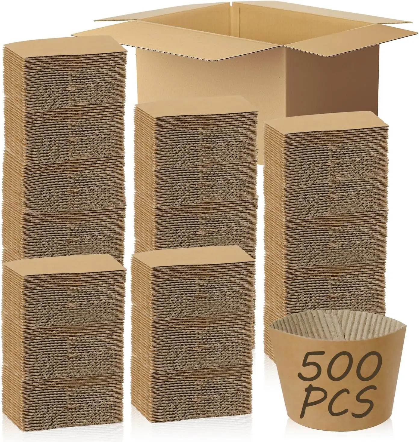 

500 Pcs Coffee Sleeves, Brown Corrugated Kraft Paper Coffee Cup Sleeves Disposable for 12oz/16oz/20oz/22oz/24oz Hot/Cold