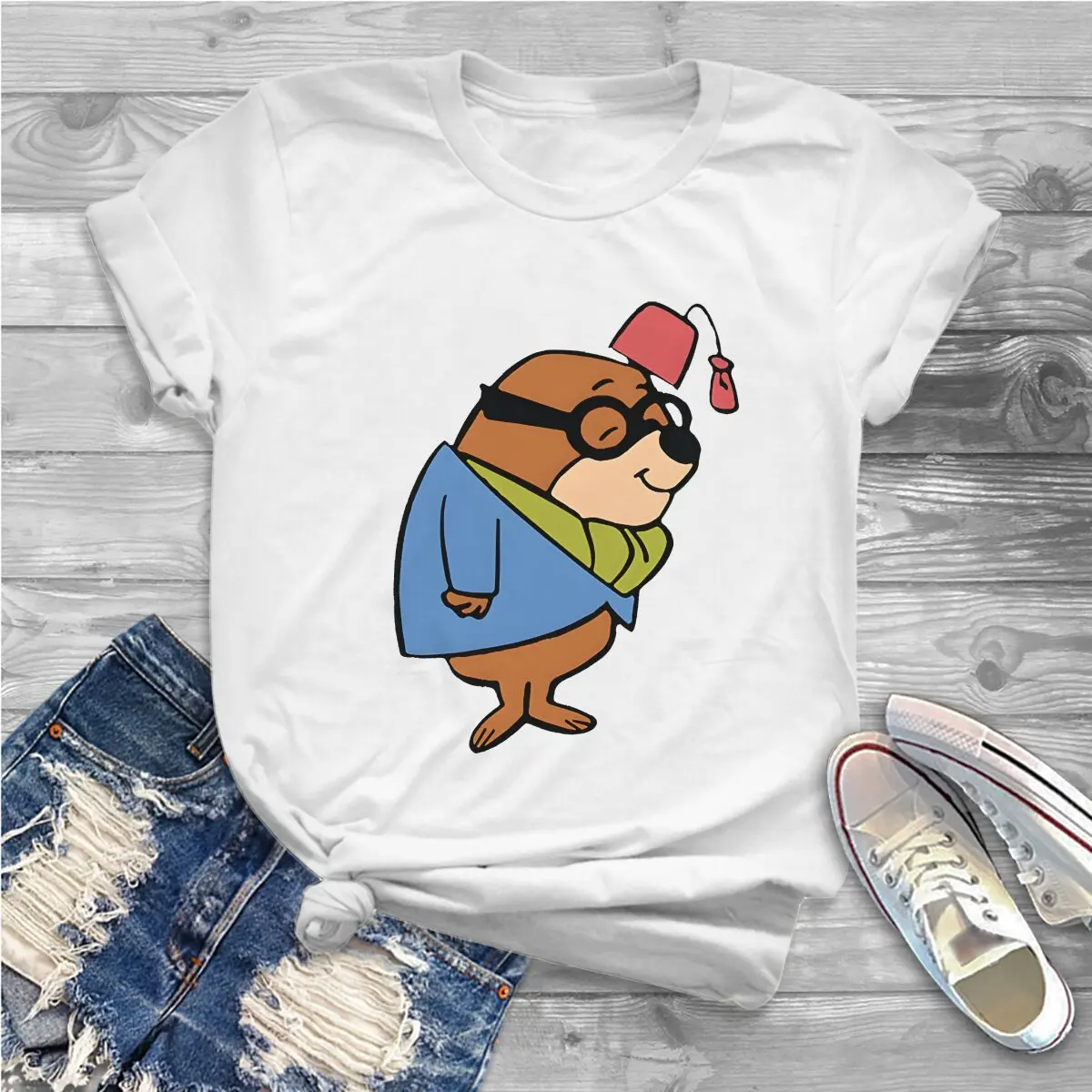 Secret Squirrel And Morocco Mole Round Collar Polyester TShirt Mole Basic T Shirt Woman's