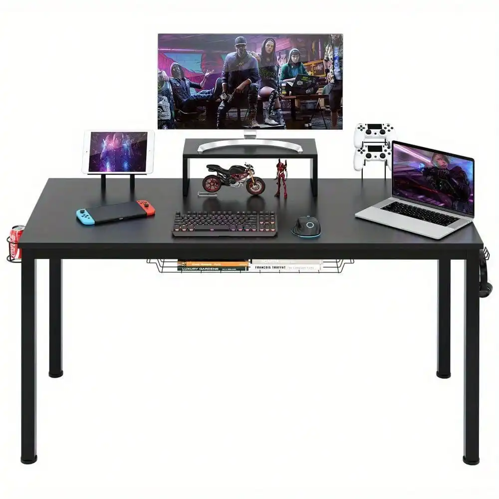 Mesa de jogos de 55 polegadas estilo corrida mesa de computador com suporte de copo e gancho para escritório e casa