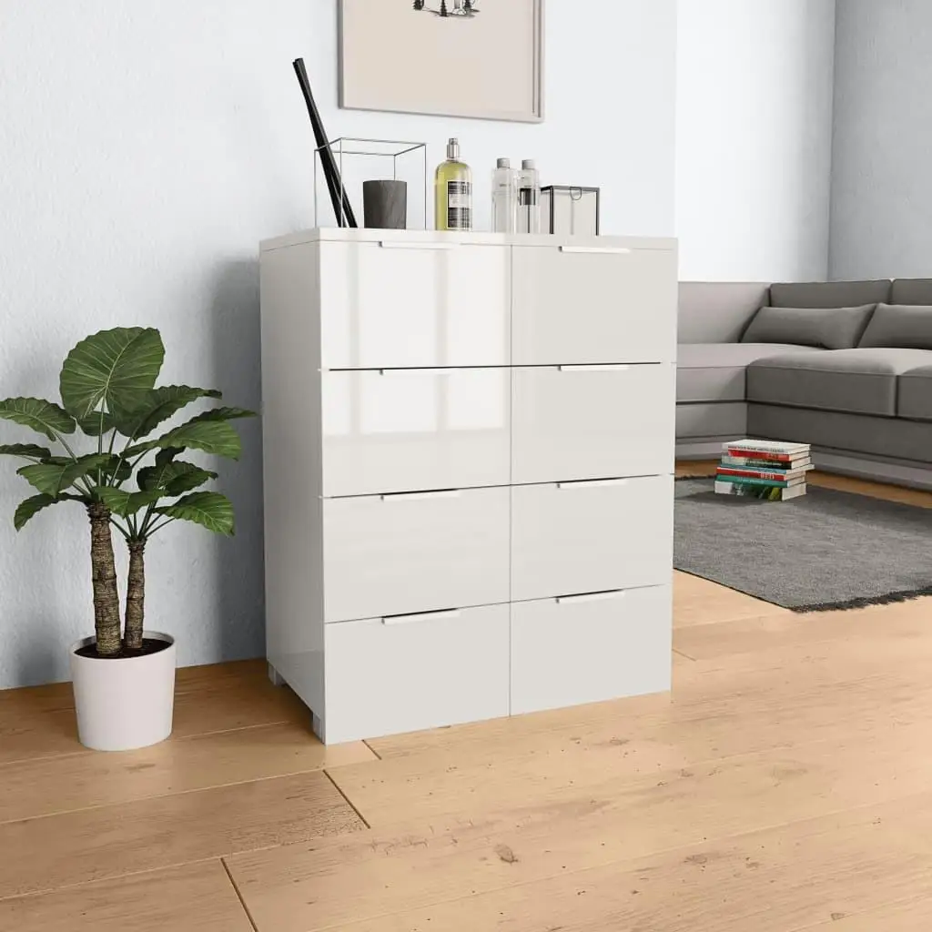 High Gloss White Sideboard 60x35x80 cm - Modern Engineered Wood Storage Cabinet