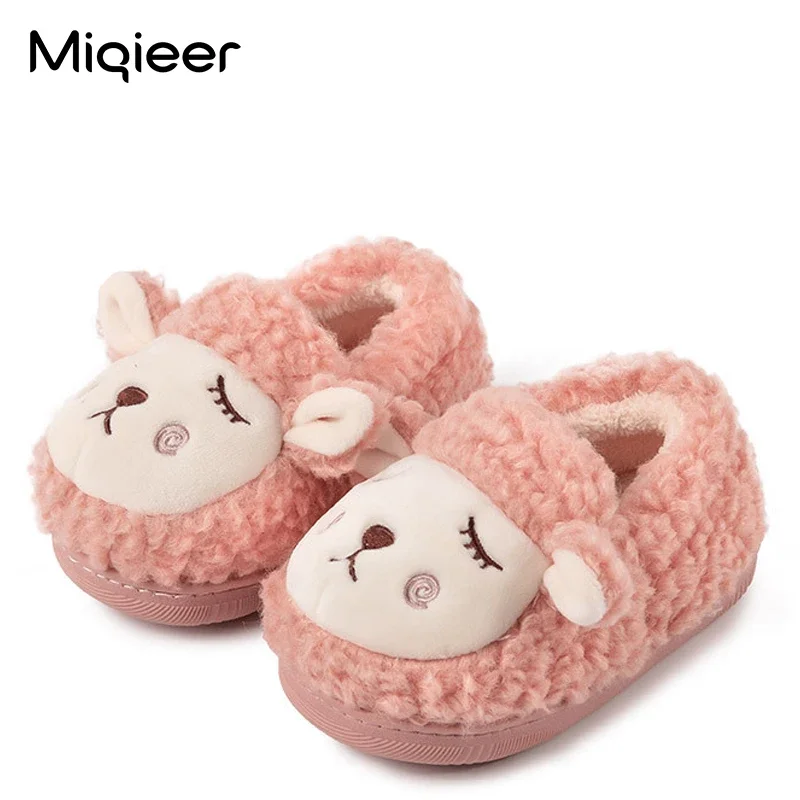 Winter Children Indoor Furry Cotton Slippers Toddler Baby Anti-Slip Lambs Wool Warm Floor Shoes Kids Boys Girl Cute Home Slipper