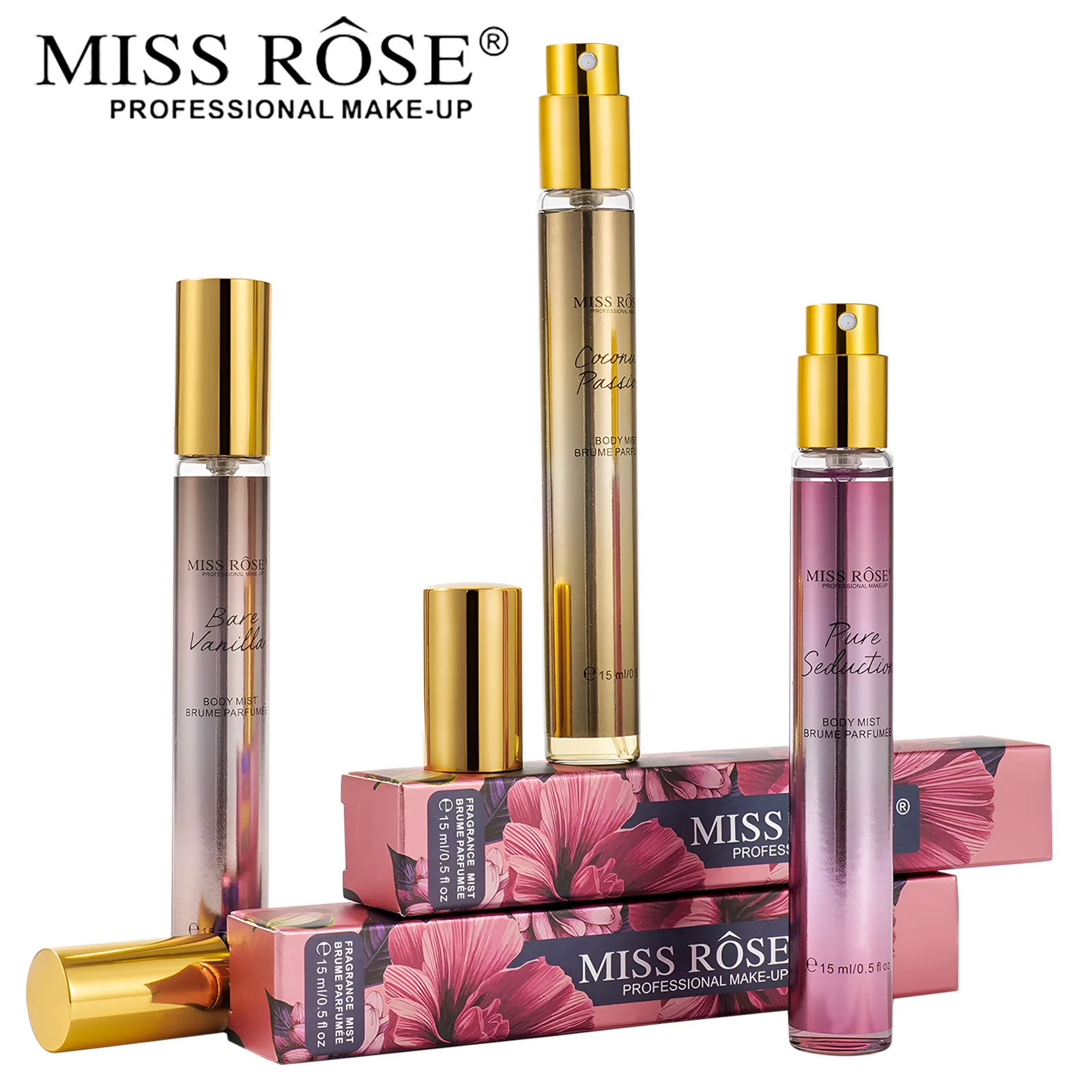 Perfume Unisex MISS ROSE, Aroma Frutal Floral a Crema de Coco, Fragancia Elegante con Aroma a Coco, Caja de Regalo, Bruma Corporal, Fragancia Diaria