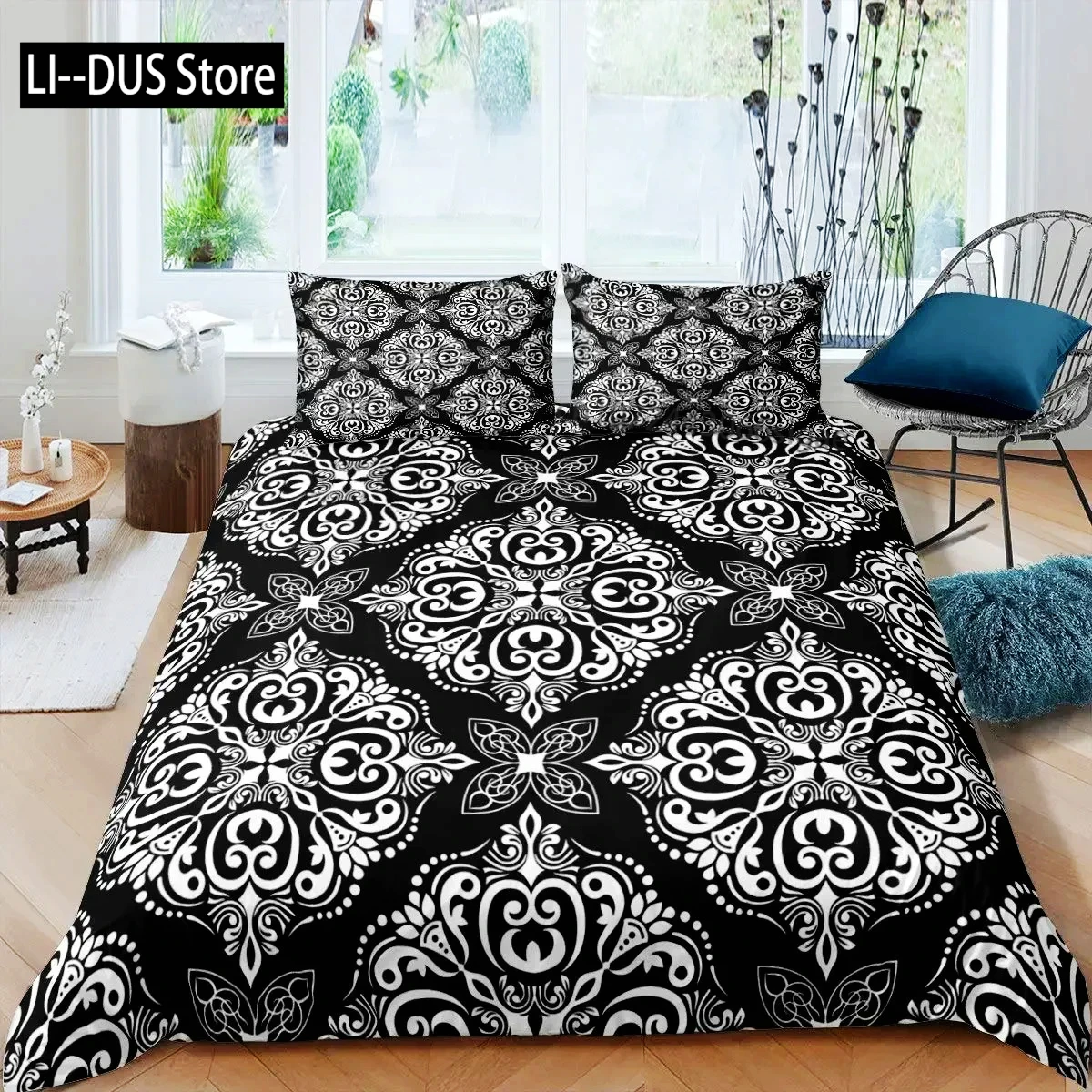 

Черный дамасский пододеяльник для взрослых, комплект постельного белья King, античный викторианский комплект постельного белья в стиле барокко, готический винтажный цветочный богемный экзотический пододеяльник