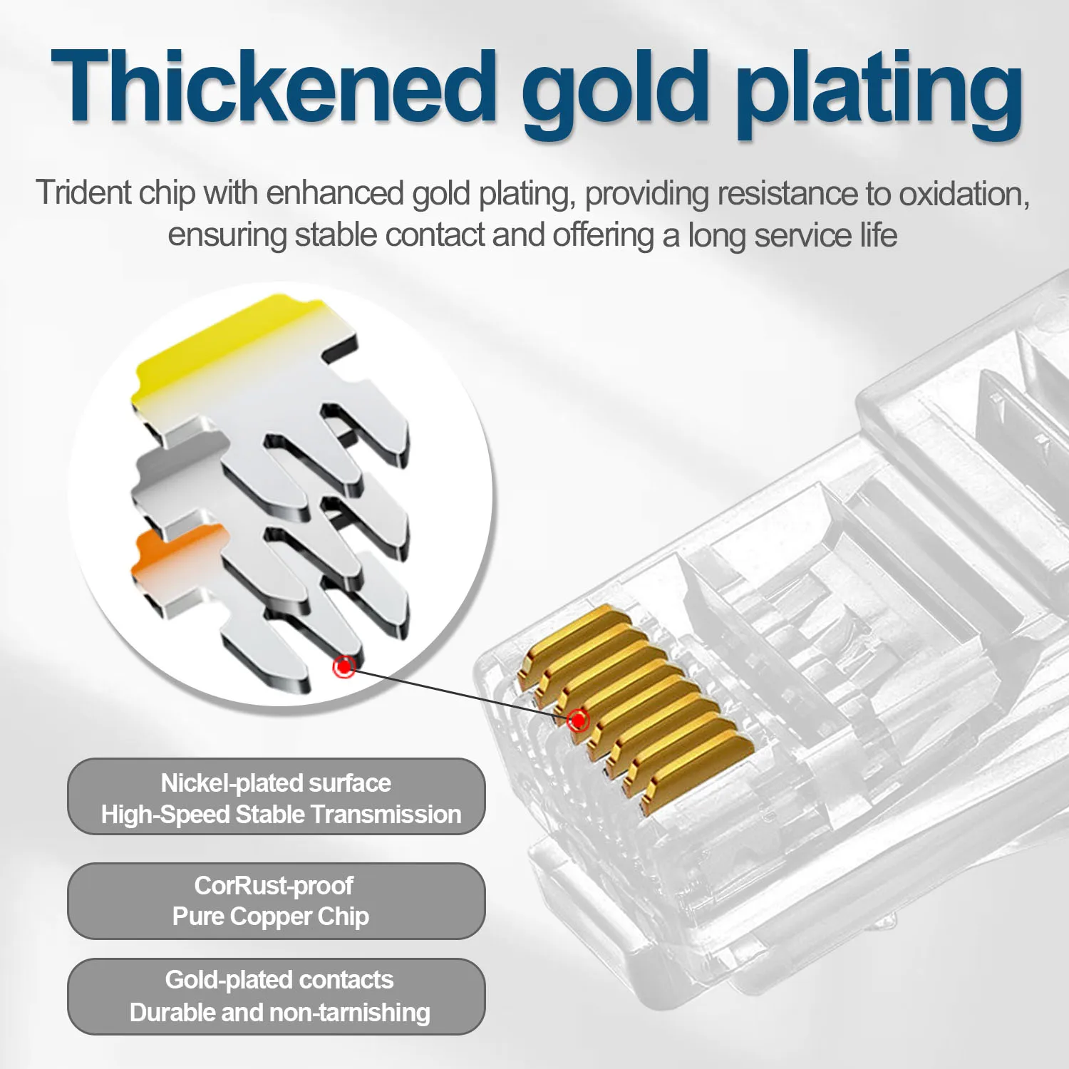 Cat6a RJ45 Connector 8P8C Modular Plug UTP Crimp Crystal Head 50Pcs Gold-plated Modularity For Ethernet Network Cable