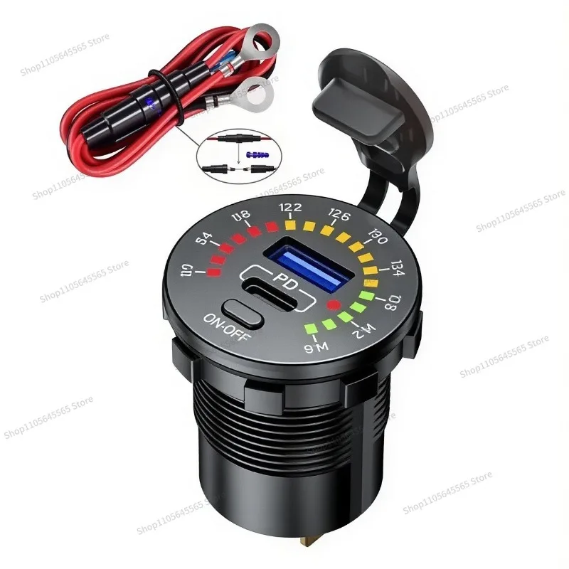 For car USB with color screen display, modified dual QC3.0 fast charging car charger 12V car charger