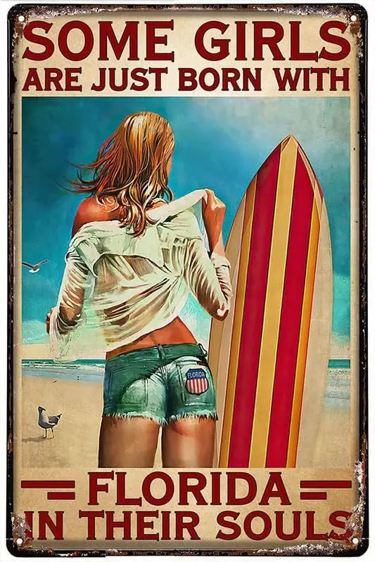 Surf board Surfing Tin Sign Some Girls Are Just Born With In Their Souls Poster Beach Home Living Decor Vintage Metal Tin S sign