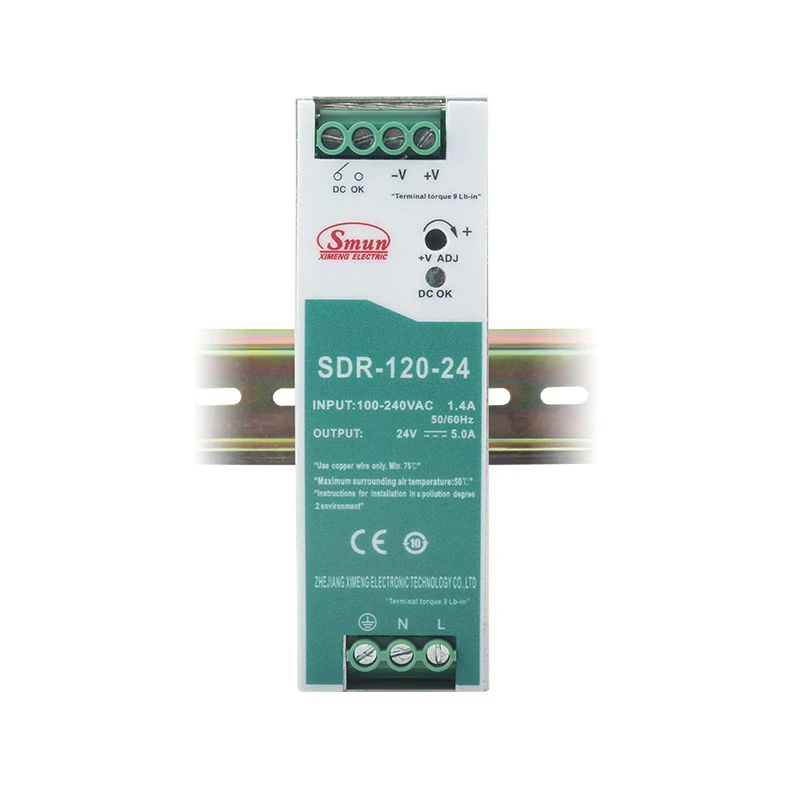 SMUN SDR-120-24 100-240AC to 24V 5A 120W Din Rail Power Supply