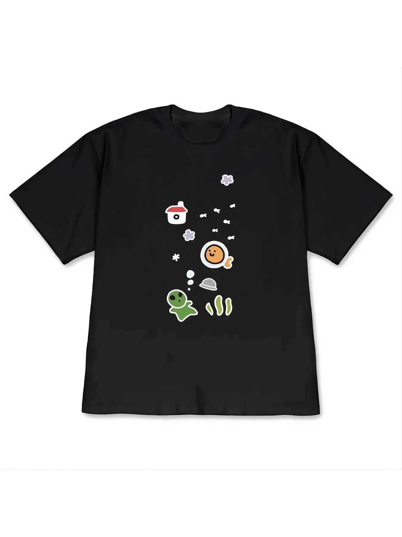 Korean Hand Drawn Style T-shirt Cute Ladies' Home Clothes Large Size Women's and Men's Round Neck T-shirt