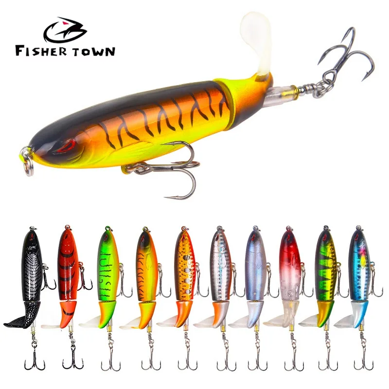 1 Uds. Señuelo de pesca Topwater de 10cm Whopper Popper cebo Artificial Plopper duro cola giratoria suave aparejos de pesca cebo de pesca