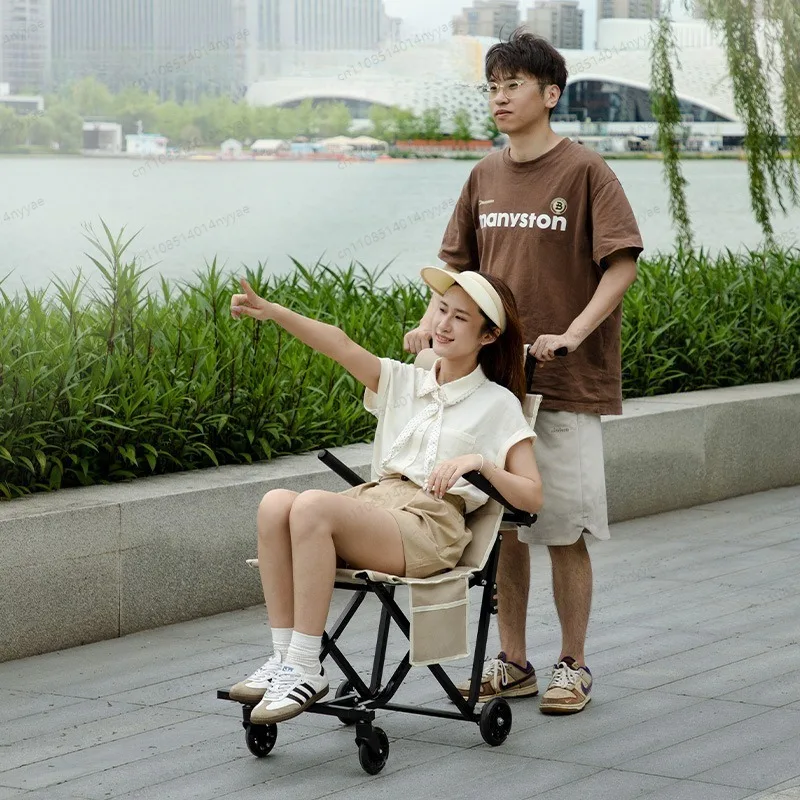 2-in-1 Folding Camping Wagon Collapsible Cart with Seat Portable Trolley for Outdoor
