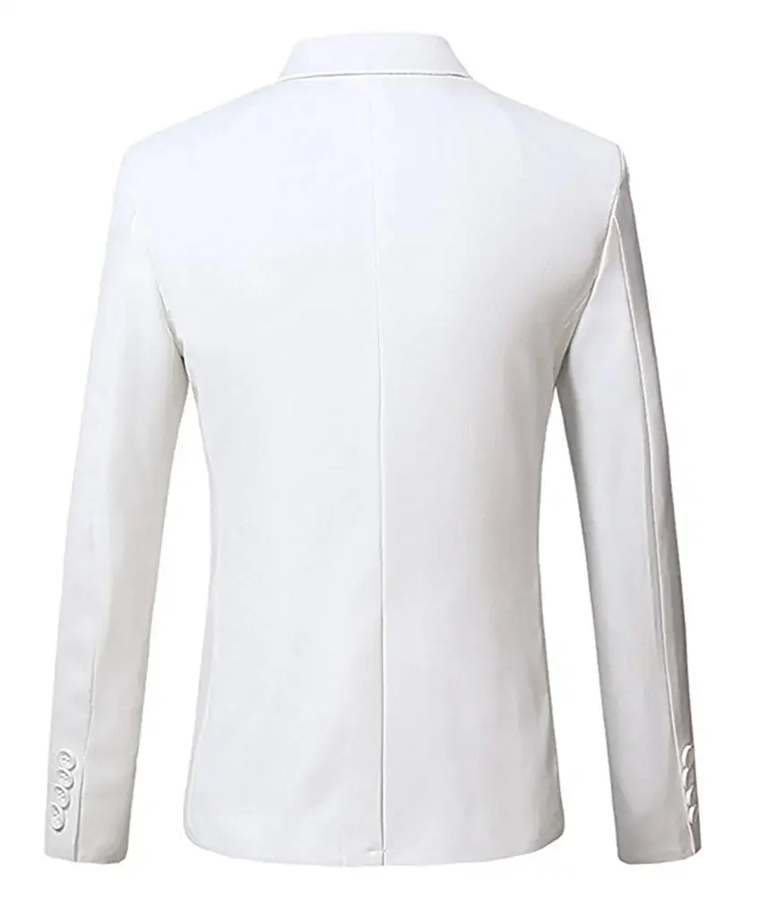 White Men\'s Suit Blazer One Button Groom Tuxedo Business Jacket Notch Lapel Coat For Party Prom
