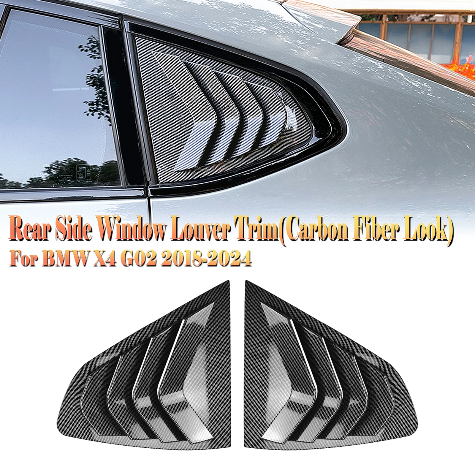 

Rear Side Window Louver Shutter Trim For BMW X4 G02 28i 30i 35i M40i 18-21 Carbon Fiber Look/Gloss Black Windshield Cover Shade