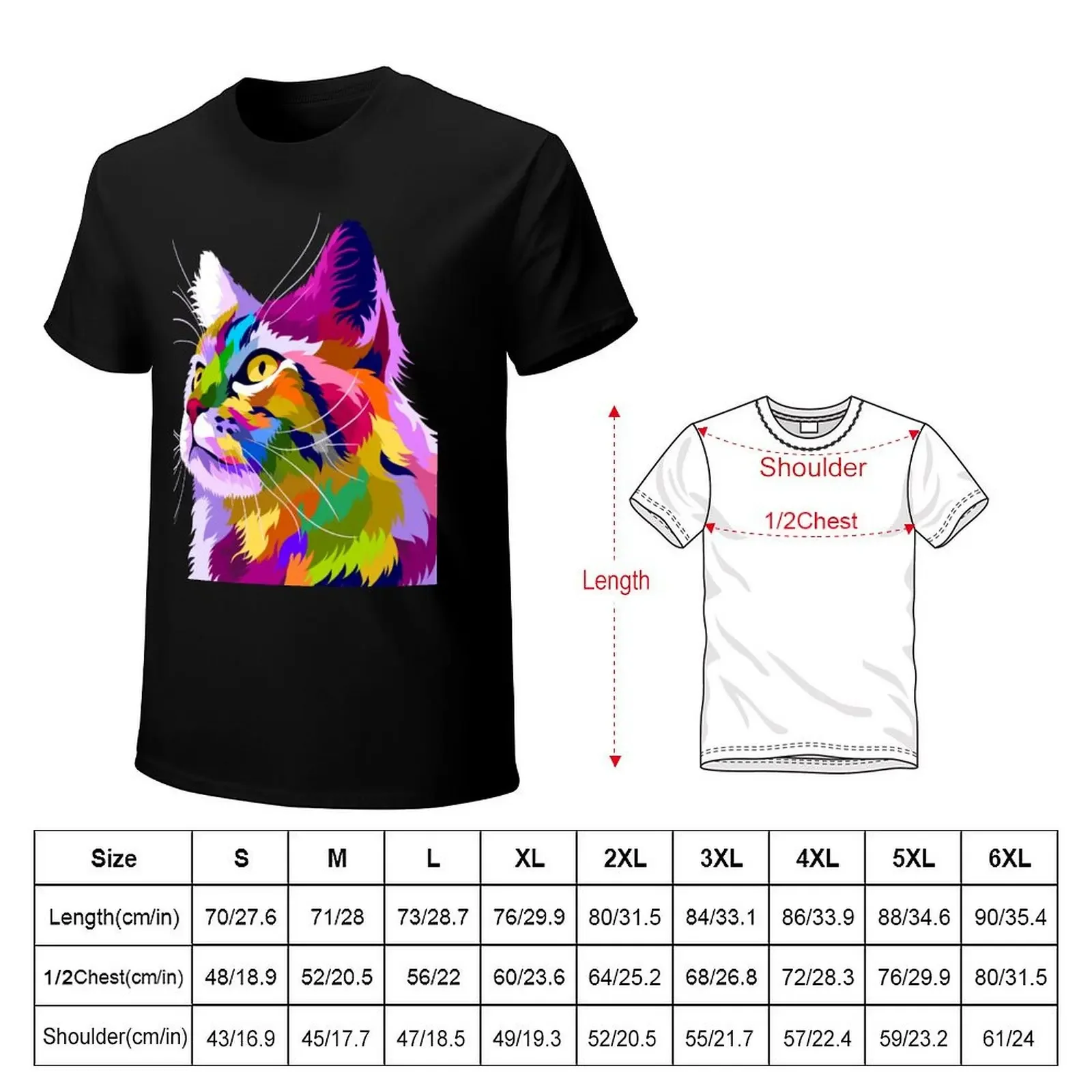 Colorful Cat with Pop Art Style T-Shirt cute clothes vintage t shirts aesthetic clothes mens graphic t-shirts hip hop