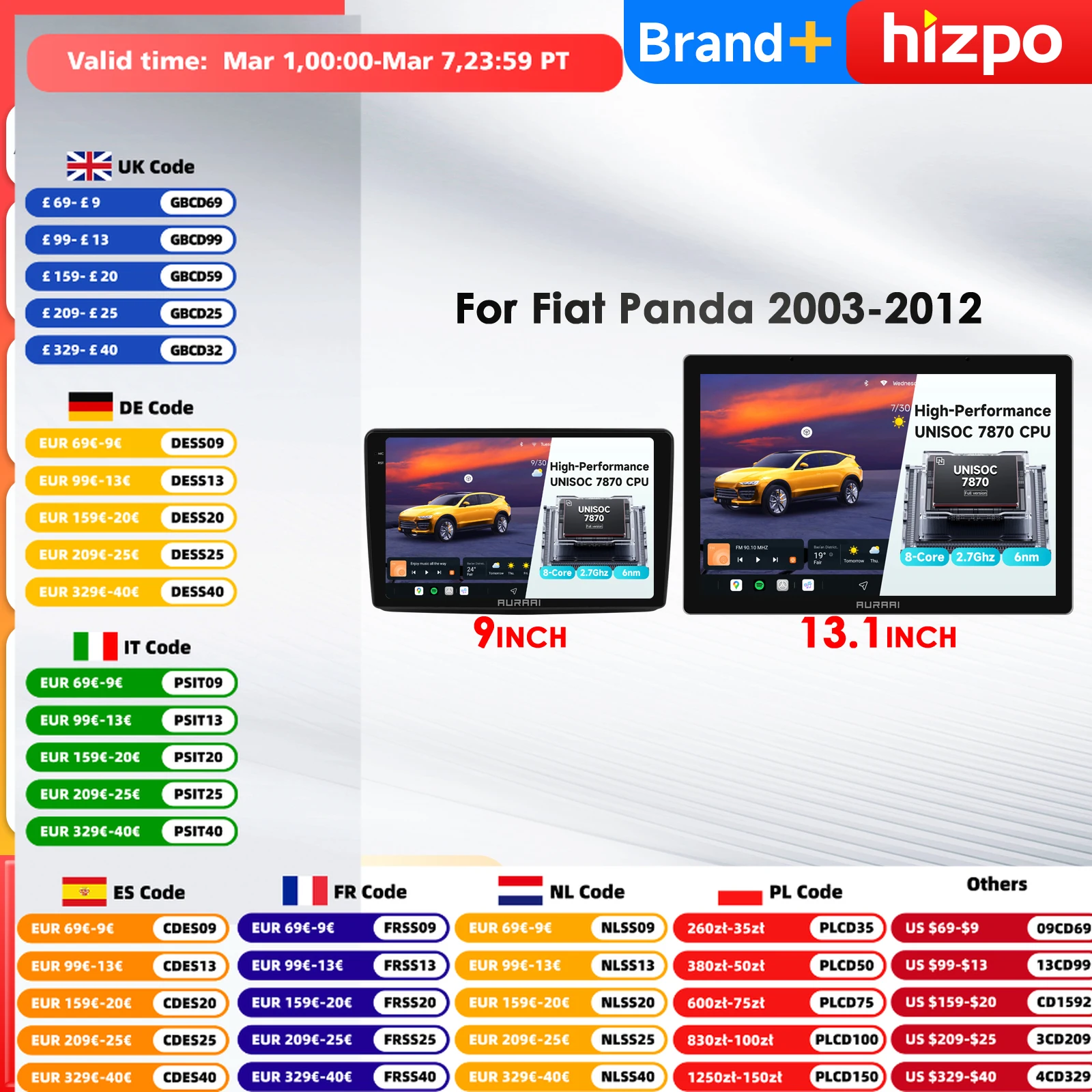 

AURA AI Intelligent Systems 13.1'' 2K QLED Carplay Android Auto Radio for Fiat Panda 2003 - 2012 Multimedia Player Maps GPS DTS