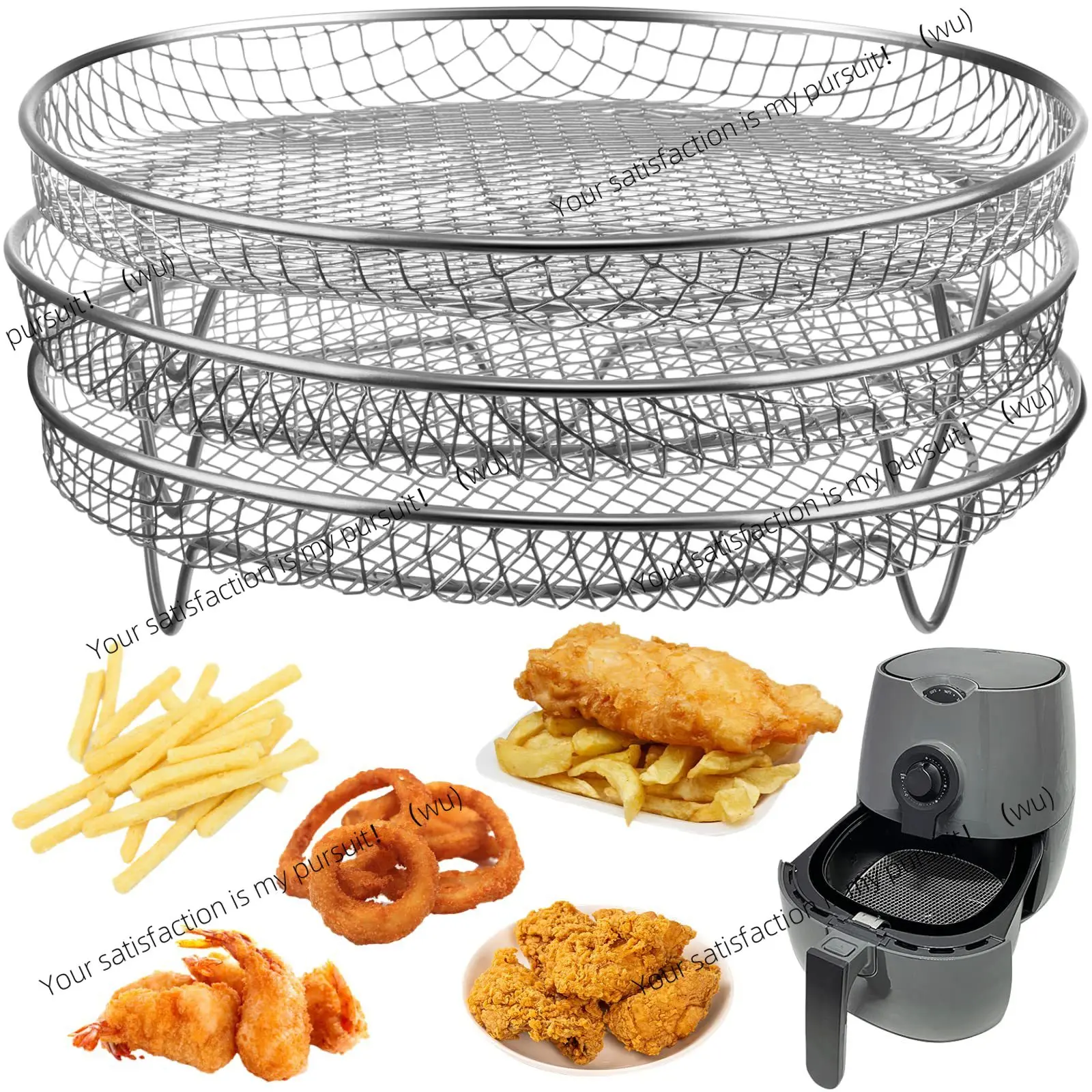 Multifunctional air fryer 304 stainless steel sanding process three-layer special accessories grill steaming rack universal rack