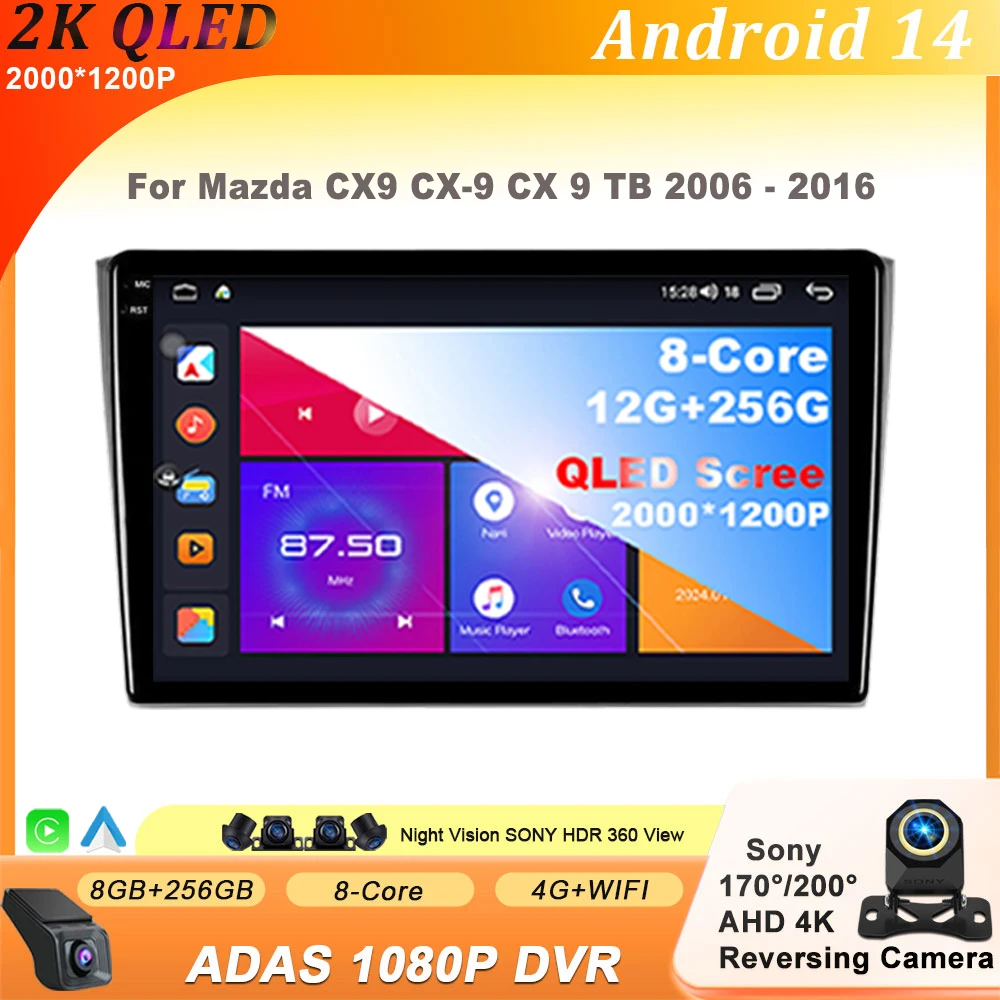 

Radio Android 14 For Mazda CX9 CX-9 CX 9 TB 2006 - 2016 Multimedia Video Player GPS Carplay Android Auto NO 2DIN DVD Head Unit