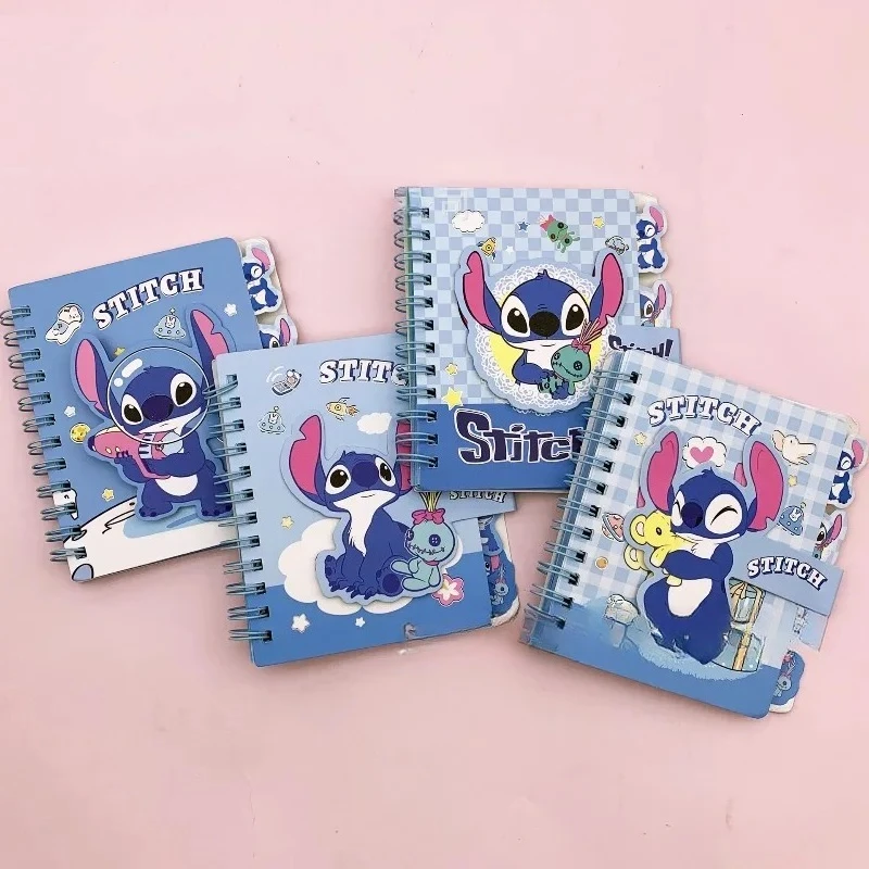 Cuaderno de línea Horizontal de Stitch de Disney, 4 libros, diario portátil de Anime, papelería, suministros escolares, suministros de oficina, regalos de vacaciones