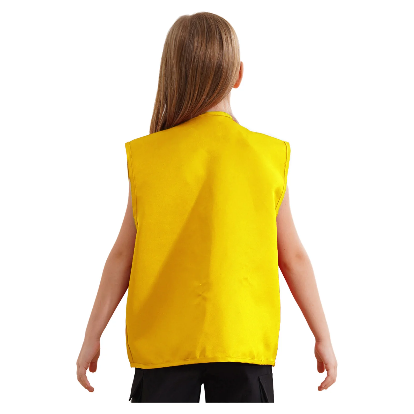 Boys Girls Multi-Pocket School Work Wear Zipper Jacket Tops Waistcoat School Volunteer Activity Safety Vests Uniform Coats