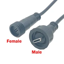 Male and female 1 pair 2P USB Type C Waterproof Threaded Connector 2Pin Type-C Charging Jack Port USB-C Charger Plug Socket