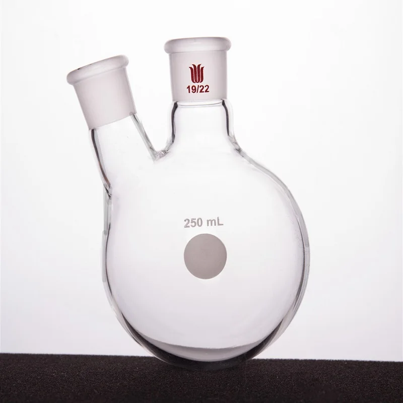 SYNTHWARE Thick walled slanted two necked bottle, Two-necked flask oblique shape, Capacity 100mL 250mL, Borosilicate glass, F41