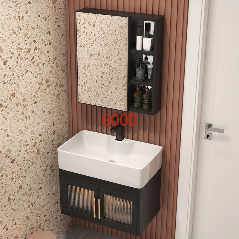 Space Aluminum Narrow Bathroom Cabinets Simplicity Ceramic Integrated Basin Bathroom Vanity Storage Cabinet Bathroom Furniture